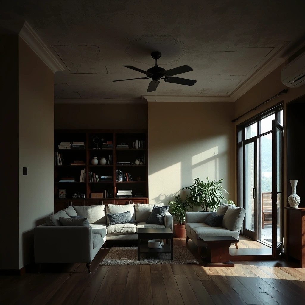 Before: Dusty living room